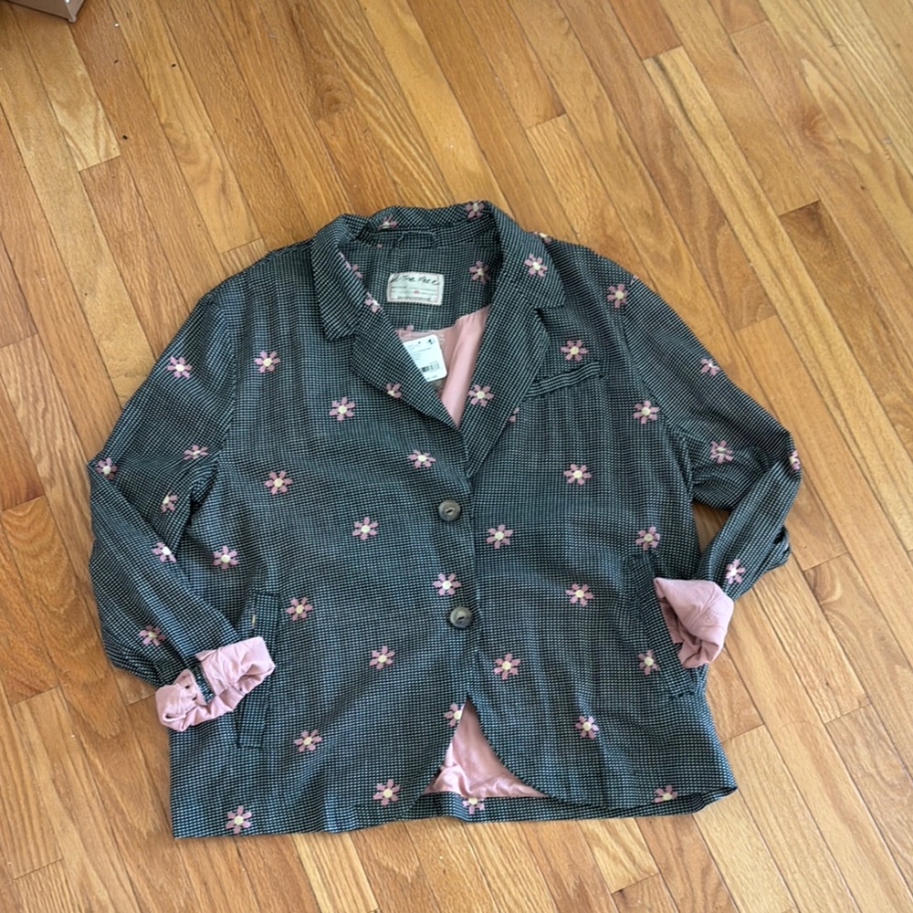 Free People Black Floral Blazer